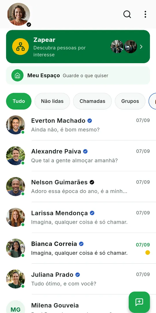 Lista de conversas do ZAP sem a conversa apagada