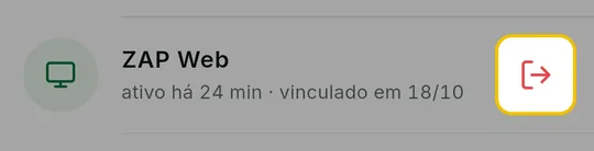 Linha de um ZAP Web na lista com o ícone vermelho de desconectar em destaque