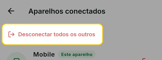 Alto da tela Aparelhos conectados com o botão vermelho Desconectar todos os outros em destaque