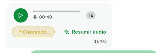 Bolha de áudio com o indicador Checando… em andamento