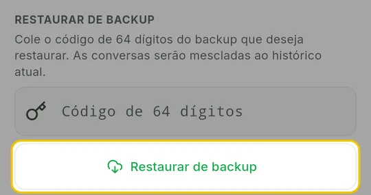 Seção Restaurar de backup com o botão Restaurar de backup em destaque