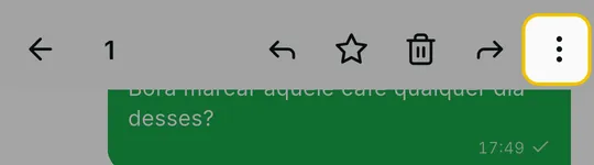 Barra do alto da conversa em modo de seleção com o menu de três pontos em destaque