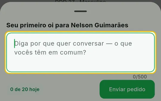 Janela Seu primeiro oi com uma mensagem curta digitada