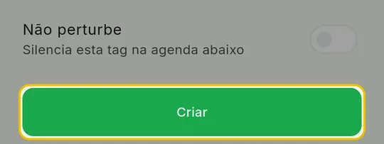 Botão Criar no fim do painel Nova tag
