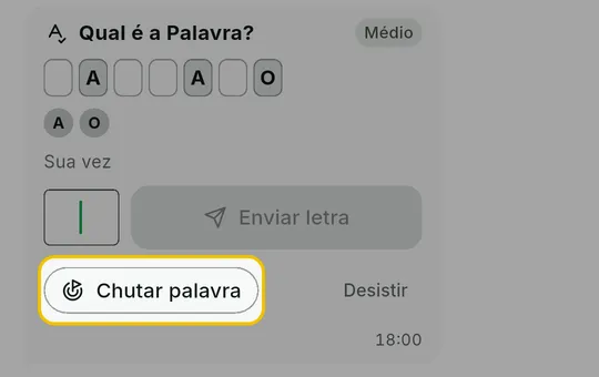 Botão Chutar palavra abaixo do campo de letra