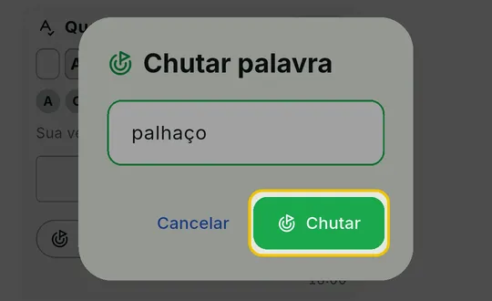 Botão Chutar na janela Chutar palavra