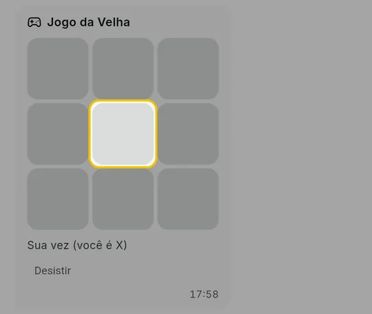 Tabuleiro do Jogo da Velha dentro da conversa com o aviso Sua vez (você é X)