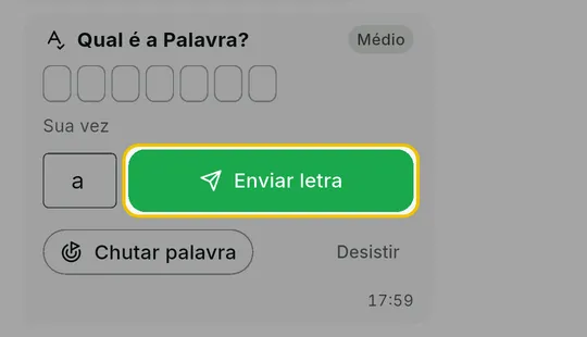 Botão verde Enviar letra ao lado da letra digitada