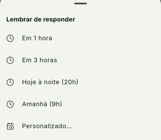 Painel Lembrar de responder com as opções de horário