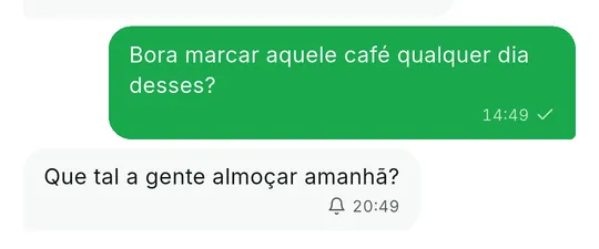 Mensagem recebida com o ícone de sininho ao lado do horário