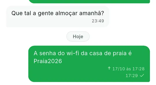 Mensagem enviada com a cruz e a data em que será apagada