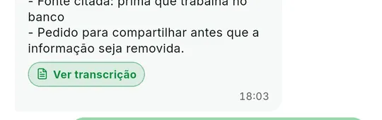 Bolha de áudio com o indicador Transcrevendo… em andamento