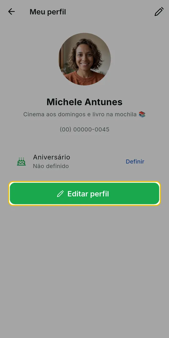 Tela Meu perfil com o botão Editar perfil em destaque