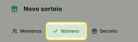 Janela Novo sorteio com a opção Número escolhida